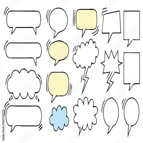 Hand-Drawn Comic Speech Bubbles – Doodle Chat Balloon Vector Set – Doodle Comic Chat Balloons – Hand-Sketched Speech and Thought Bubble Vector Pack – set of comic speech bubbles – Talk bubble 