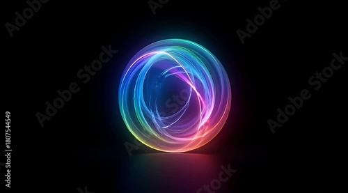 An abstract neon background featuring a fractal geometric spiral,