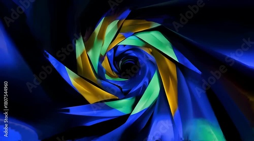 An abstract neon background featuring a fractal geometric spiral,