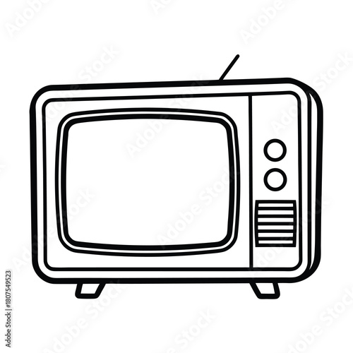 Isolated antique retro television set with a blank screen for old-fashioned media broadcast