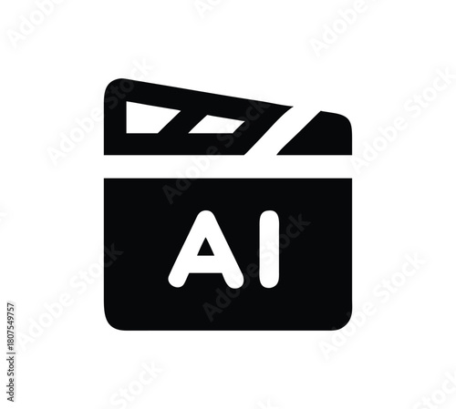 Black and white icon representing artificial intelligence in video production, featuring a stylized clapperboard with the letters ai prominently displayed, isolated on