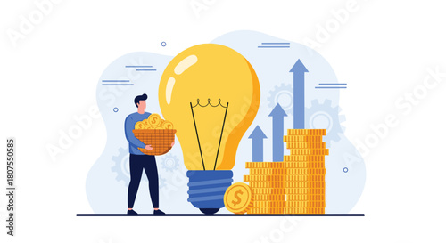 Successful businessman has a great business idea that leads to significant financial profit and success.