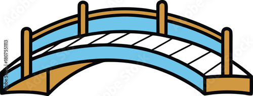 Black outline wooden bridge over calm water Clip Art Vector illustration