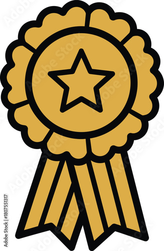 Gold rosette ribbon award with shining star icon Clip Art Vector illustration