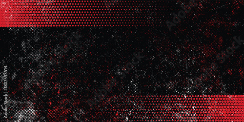 Red and black and white gradient grunge texture background with halftone dots. Pop art comic sports style vector illustration.