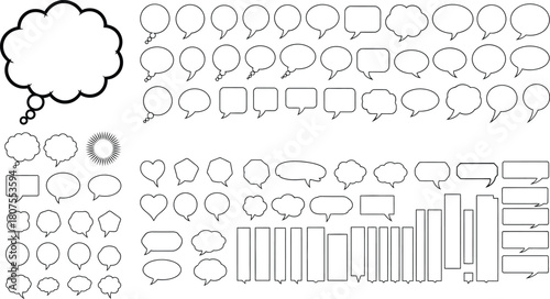 Collection of hand drawn speech bubbles and thought bubbles