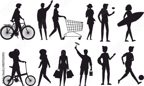 silhouettes of people on a bicycle
