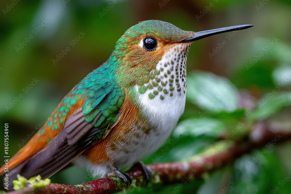 Obraz premium Colorful Hummingbird Perched on a Branch