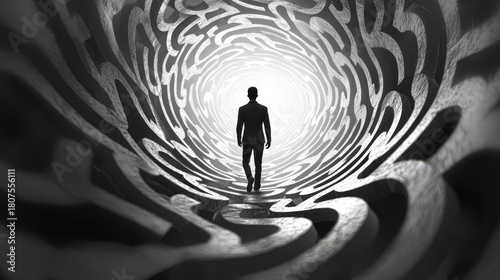 A silhouette of a person standing in a tunnel, representing introspection and the journey within one's mind.