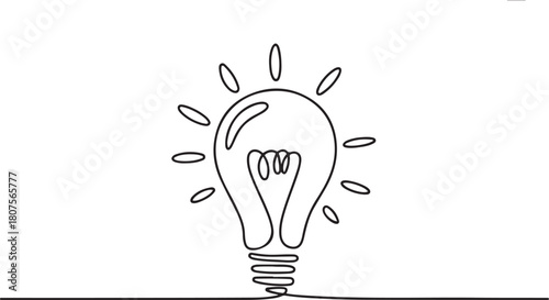Continuous one line art drawing of idea (light bulb). Concept of idea emergence.one line icon with with white background