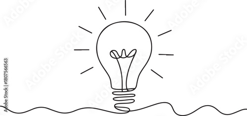 Continuous one line art drawing of idea (light bulb). Concept of idea emergence.one line icon with with white background