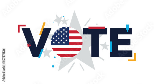 Patriotic "VOTE" text with a stylized American flag integrated into the design for an election.