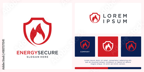 Energy secure logo design with fire and shield
