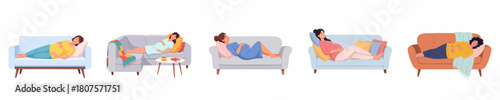 Realistic Set of Woman Relaxing on Couch Illustration Lifestyle