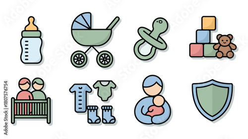 Baby icons set of vector illustrations for web and print