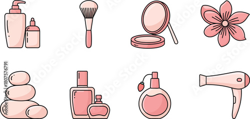 Beauty and spa vector elements in pastel pink tones for design