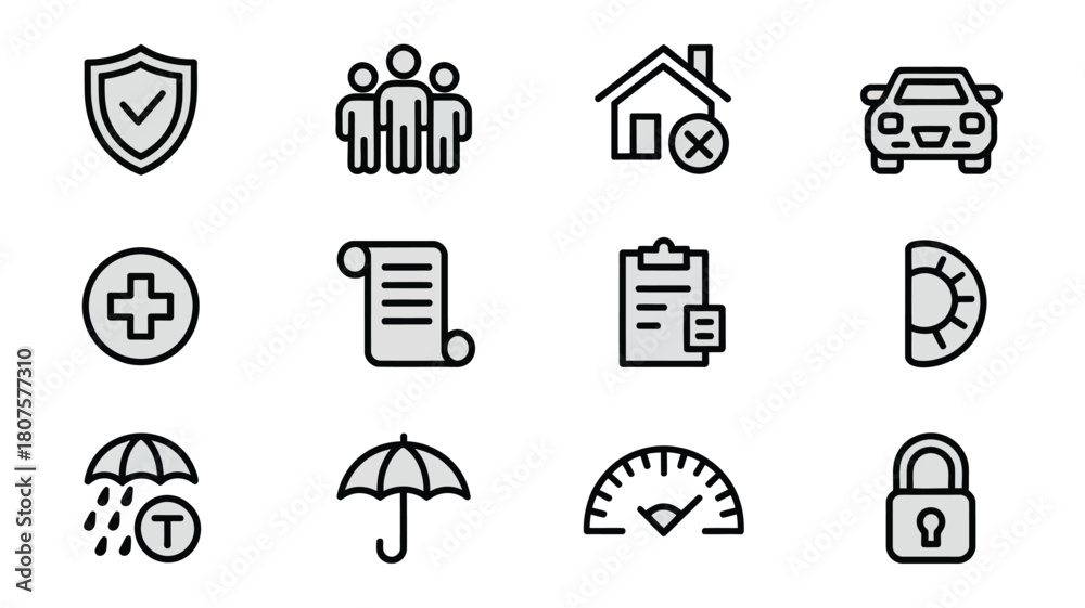 Obraz premium Collection of insurance and protection icons representing safety and security