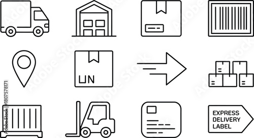 Delivery and logistics line icons set for online services and transportation