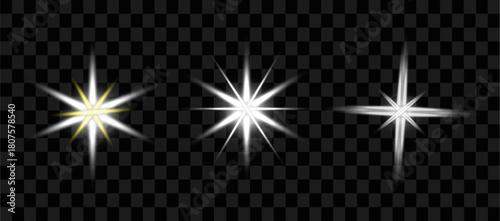 Sparkling Starbursts Collection Glittering Light Effects on Transparent Background a Versatile Set for Holiday Designs and Festive Compositions Enhancing Visual Appeal