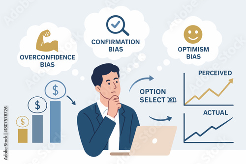 Financial Decision Biases — Overconfidence & Confirmation Bias Vector