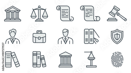 Law and justice icon set representation legal system vector concept design