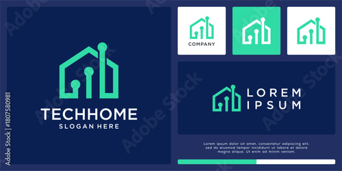 Tech home logo design minimalist template