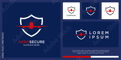 Aero secure logo design with plane and shield