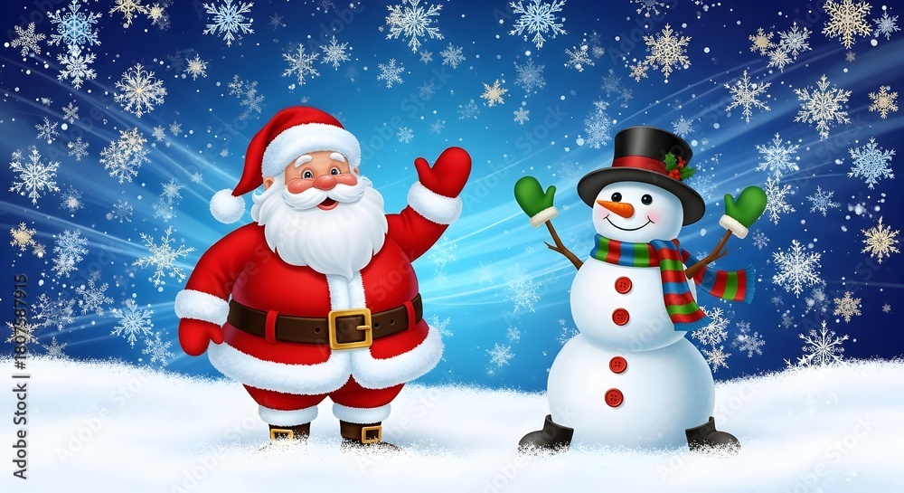 Obraz premium santa claus and snowman on snow