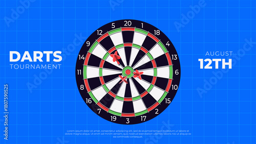 Vector illustration of a dartboard isolated on white background. Classic dart target with bullseye and numbered segments. Perfect for sports, games, entertainment, and recreational design projects.