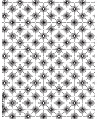 Intricate black and white geometric pattern with repeating diamond shapes