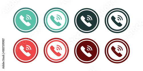Ringing Phone Call Icon Vector Set. Round Circle Contact Us Button Symbols for Website, Customer Support, and Mobile Communication