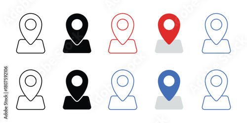 Location Pin Icon Vector Set. Map Marker Pointer Symbols in Outline and Solid Styles for GPS Navigation, Address, and Destination Finding