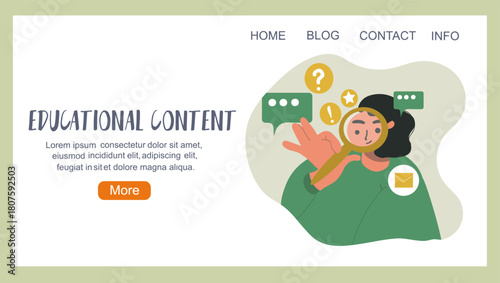 Educational content, back to school concept, education, landing page, hand drawn vector illustration.