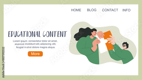 Educational content, back to school concept, education, landing page, hand drawn vector illustration.