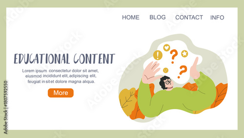 Educational content, back to school concept, education, landing page, hand drawn vector illustration.