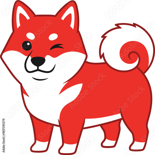 Adorable Red Shiba Inu Dog Cartoon Character Winking  Playful Pet Animal Vector Illustration Smiling Puppy Isolated Design Cutout On Transparent Background