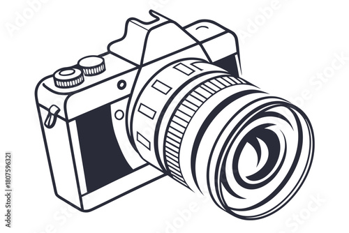 Stylized Outline Drawing of a Modern Camera illustration