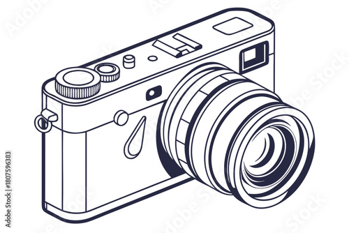 Isometric Line Drawing of a Compact Digital Camera