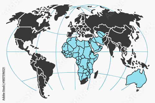 World Map with Africa and Australia Highlighted globe