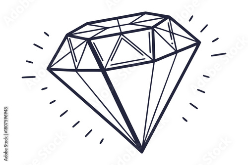 Hand-drawn diamond with radiating light lines jewel