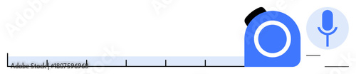 Blue tape measure aligned horizontally with a microphone icon, symbolizing measurement and voice command technology. Ideal for innovation, engineering, technology, smart devices, DIY, construction