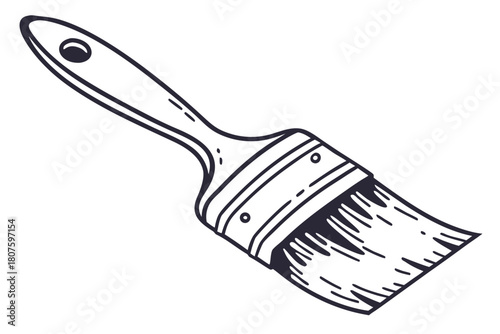 Black and white sketch of a paint brush on white background