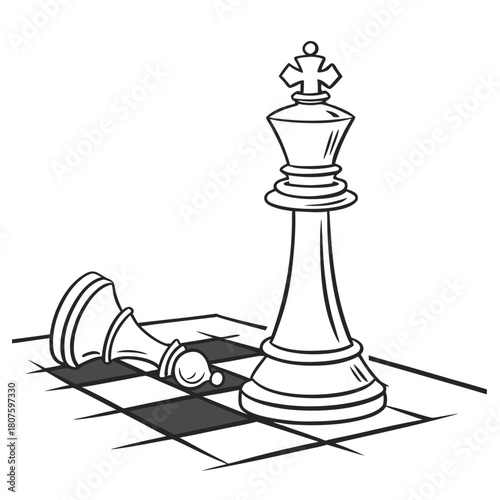 Chess king standing over fallen opponent sketch fallen piece