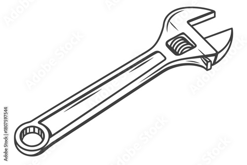 Single adjustable wrench line art on white background