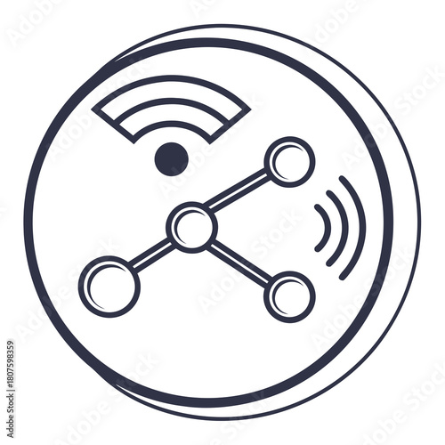 Network Connection Icon with Wi Fi and Molecule Symbol