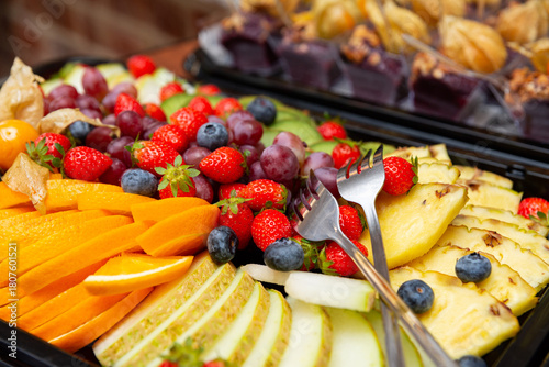 Obraz na plátně Colorful fresh fruit display for events