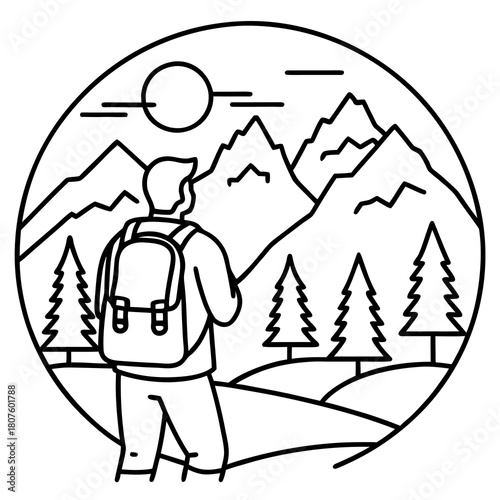 Cartoon illustration of a man in the desert wearing a helmet and backpack