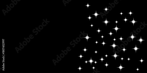 Abstract black background featuring a cluster of bright, twinkling white stars on the right side.