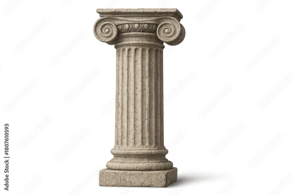 Obraz premium Ancient ionic order column with classical volute capital, roman greek style pillar showing historical architectural design, transparent background