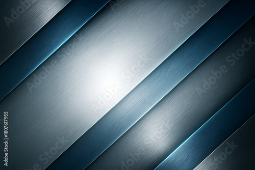 Brushed metal background with diagonal blue steel stripes and reflective light effect